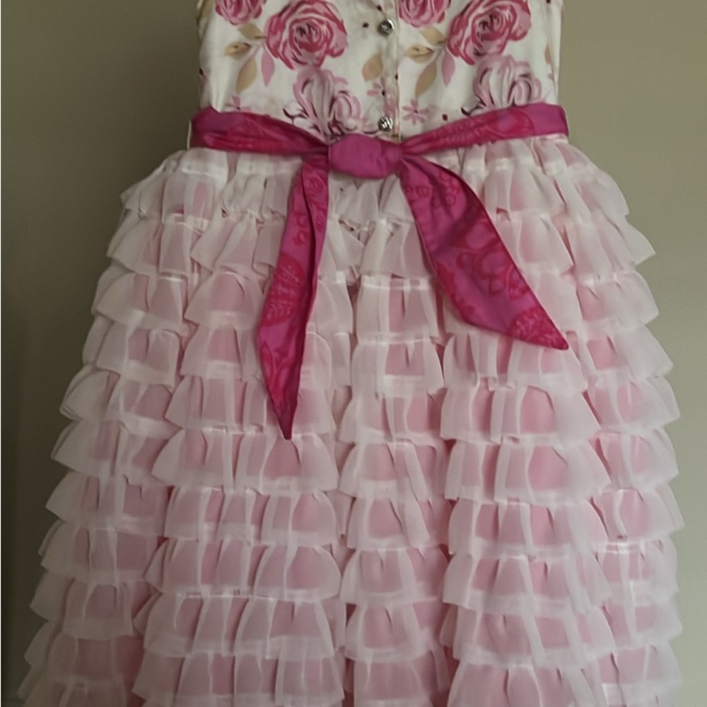 Pink Floral Ruffle Dress with Bow